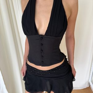 Lisa Button Up Top - Black
