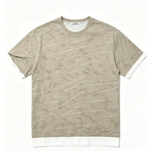 Khaki Abstract Line Print Casual Short Sleeve Tee