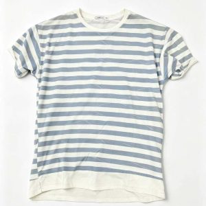 Men Blue White Horizontal Stripe Crew Neck Short Sleeve T-shirt