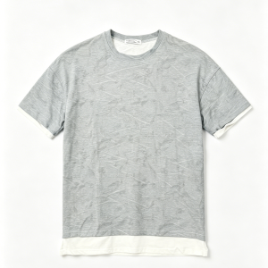 Men Grey Subtle All-Over Print Fake Two-Piece Short Sleeve Tee
