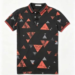 Men's Triangle Letter Print Short Sleeve Polo Shirt