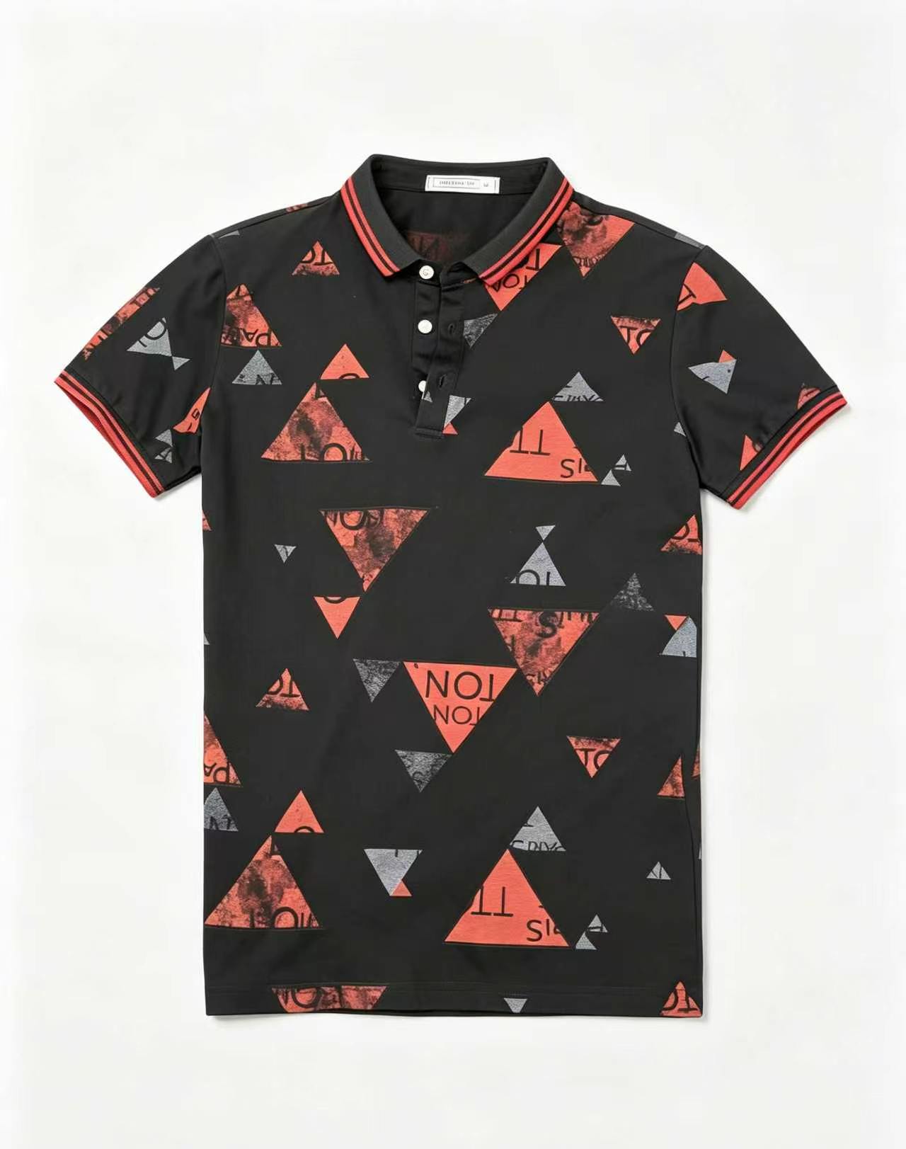 Men's Triangle Letter Print Short Sleeve Polo Shirt